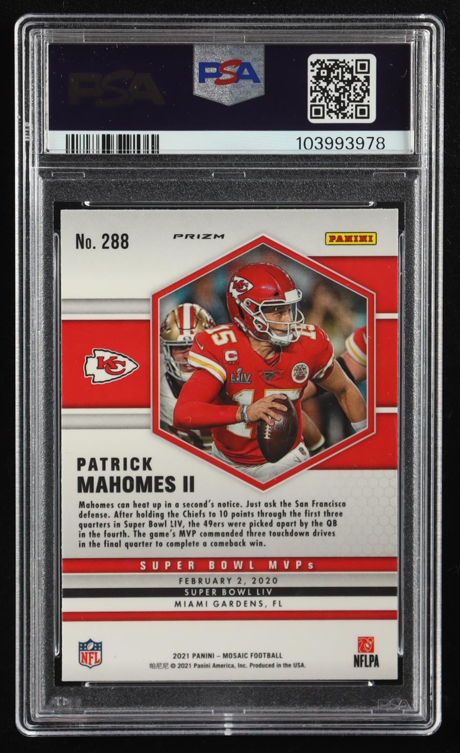 Patrick Mahomes II 2021 Panini Mosaic Mosaic Green #288 MVP (PSA 10) at PristineAuction.com Patrick Mahomes II 2021 Panini Mosaic Mosaic Green #288 MVP (PSA 10) at PristineAuction.com