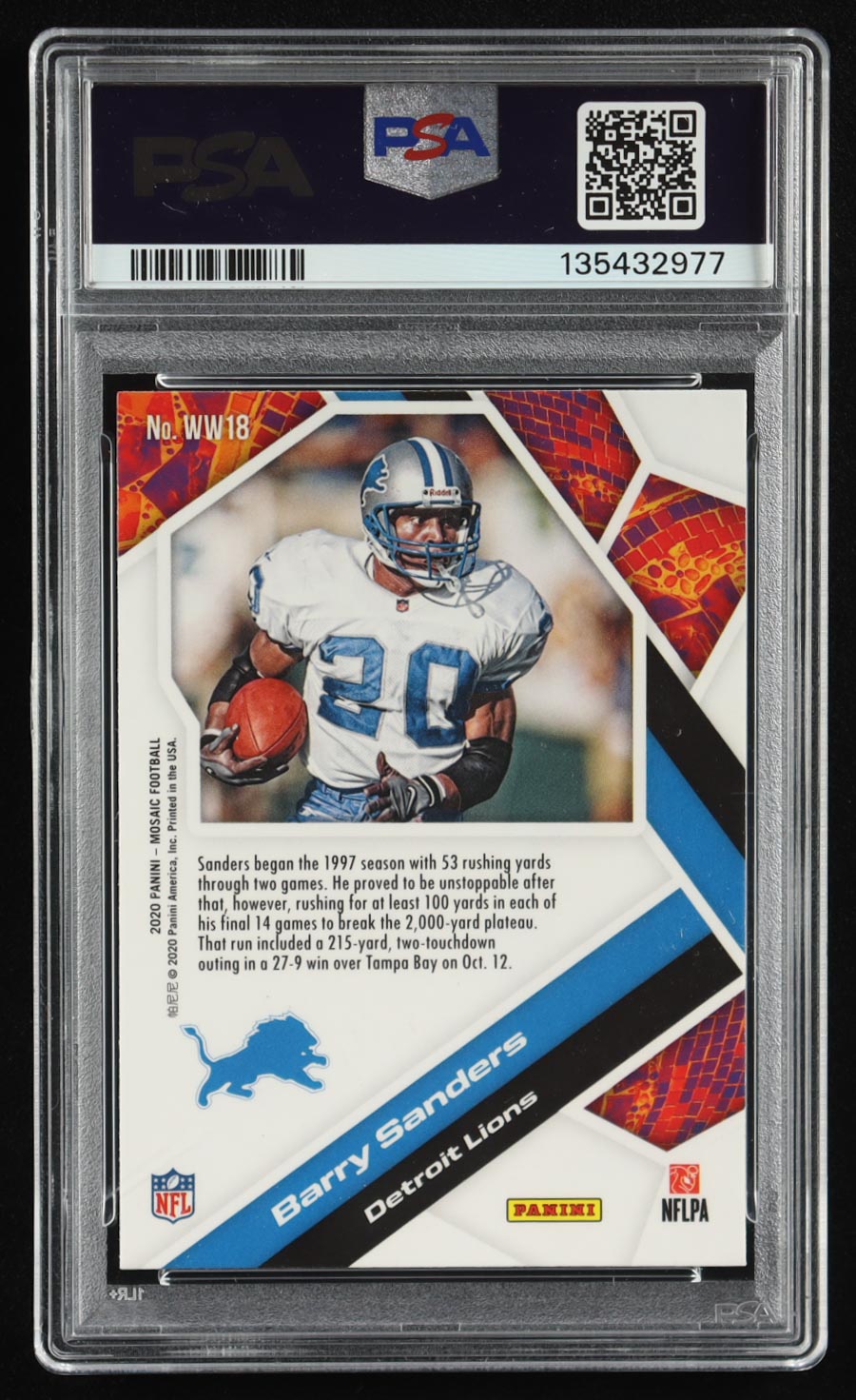 Barry Sanders 2020 Panini Mosaic Will to Win #18 (PSA 10) at PristineAuction.com Barry Sanders 2020 Panini Mosaic Will to Win #18 (PSA 10) at PristineAuction.com