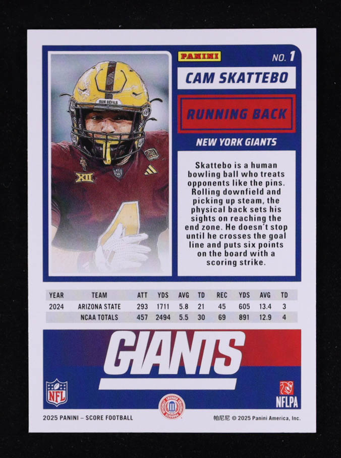 Cam Skattebo 2025 Score Rookies Pumpkin #1 RC at PristineAuction.com Cam Skattebo 2025 Score Rookies Pumpkin #1 RC at PristineAuction.com