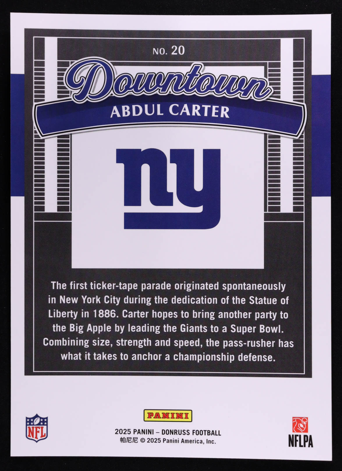 Abdul Carter 2025 Donruss Downtown! Oversize #20 RC at PristineAuction.com Abdul Carter 2025 Donruss Downtown! Oversize #20 RC at PristineAuction.com