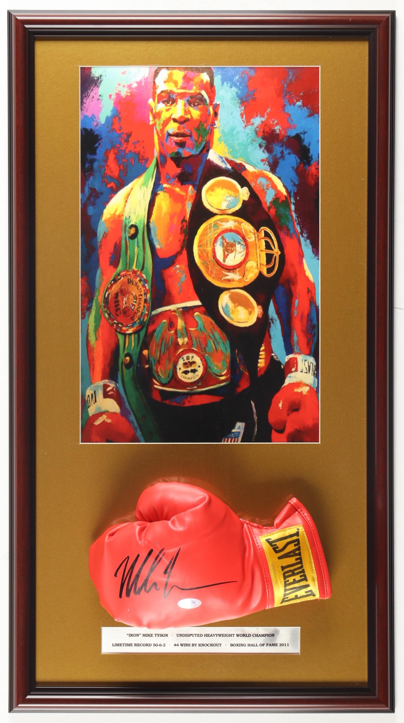 Mike Tyson Signed Custom Framed Everlast Boxing Glove Display with Art Print & Stat Plaque (PSA) at PristineAuction.com Mike Tyson Signed Custom Framed Everlast Boxing Glove Display with Art Print & Stat Plaque (PSA) at PristineAuction.com