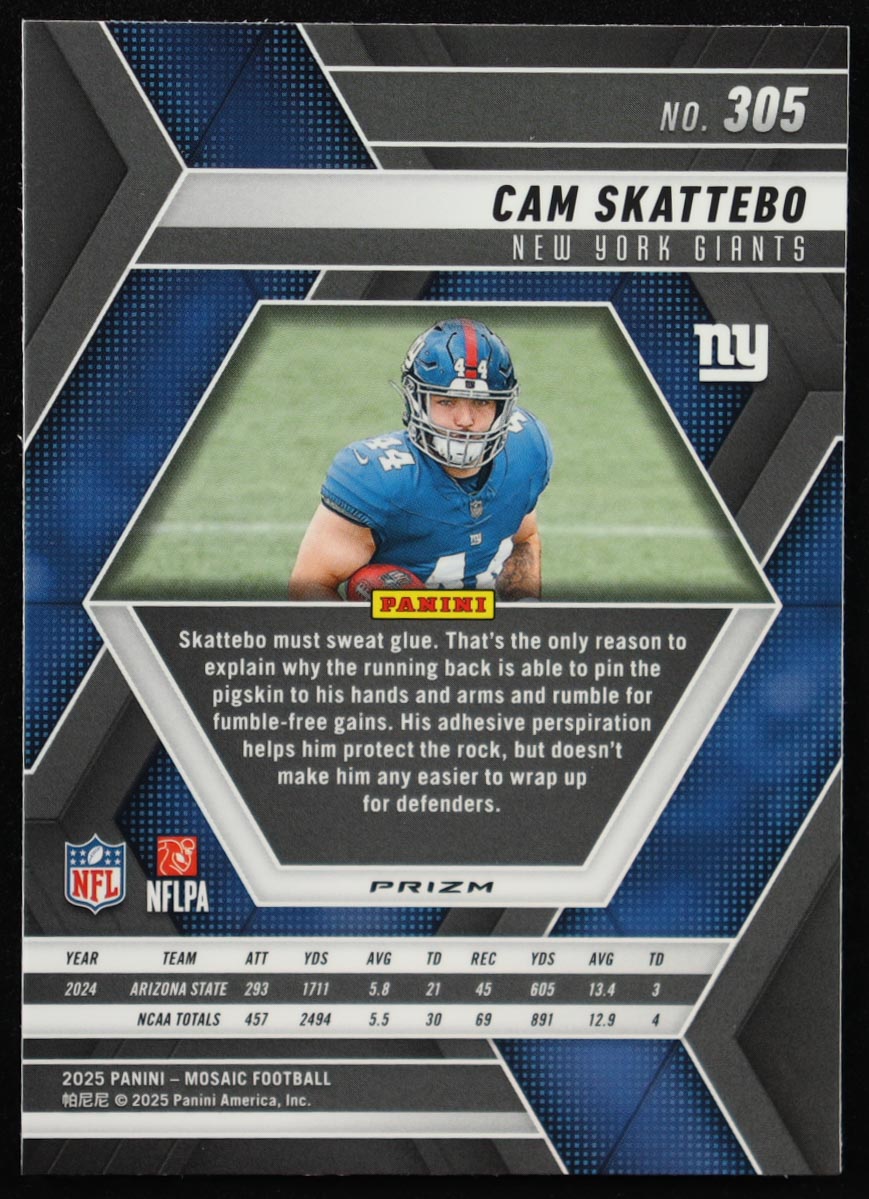 Cam Skattebo 2025 Panini Mosaic Mosaic Reactive Yellow #305 RC at PristineAuction.com Cam Skattebo 2025 Panini Mosaic Mosaic Reactive Yellow #305 RC at PristineAuction.com