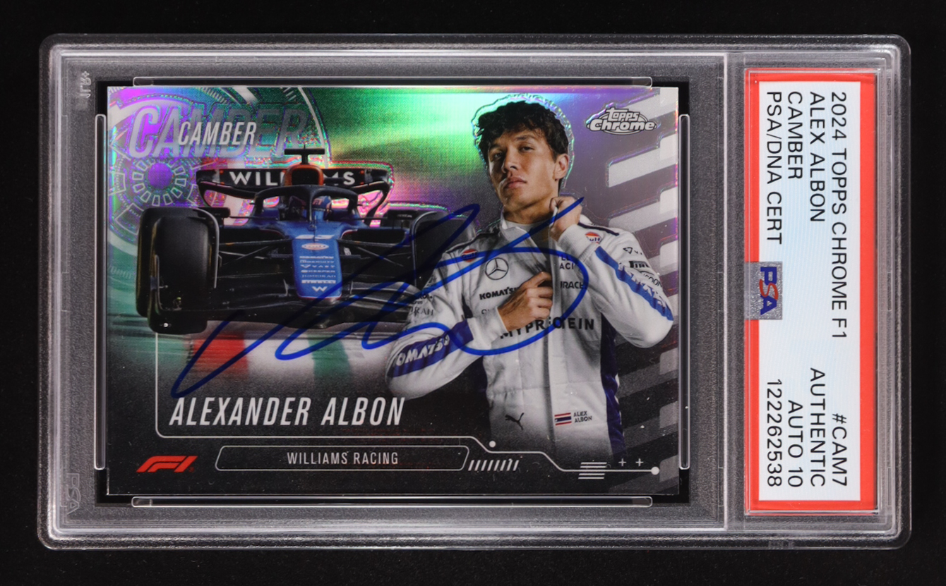 Alex Albon Signed 2024 Topps Chrome F1 Camber #CAM-7 (PSA | Autograph Graded PSA 10) at PristineAuction.com Alex Albon Signed 2024 Topps Chrome F1 Camber #CAM-7 (PSA | Autograph Graded PSA 10) at PristineAuction.com