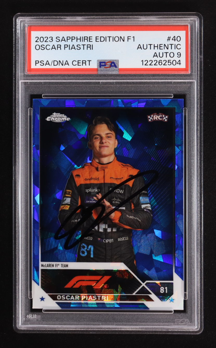 Oscar Piastri Signed 2023 Topps Chrome Sapphire Edition F1 #40 RC (PSA | Autograph Graded PSA 9) at PristineAuction.com Oscar Piastri Signed 2023 Topps Chrome Sapphire Edition F1 #40 RC (PSA | Autograph Graded PSA 9) at PristineAuction.com