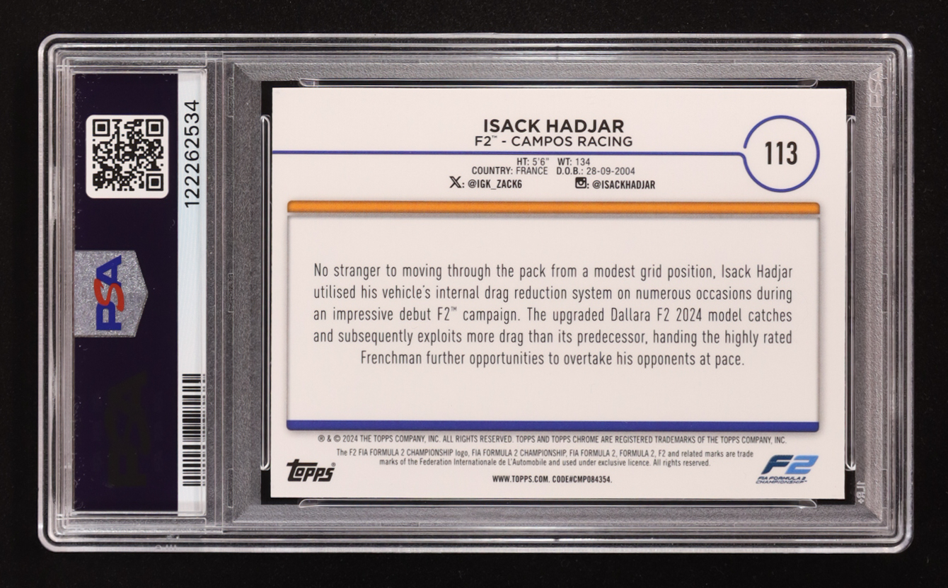 Isack Hadjar Signed 2024 Topps Chrome F1 #113 RC (PSA | Autograph Graded PSA 10) at PristineAuction.com Isack Hadjar Signed 2024 Topps Chrome F1 #113 RC (PSA | Autograph Graded PSA 10) at PristineAuction.com