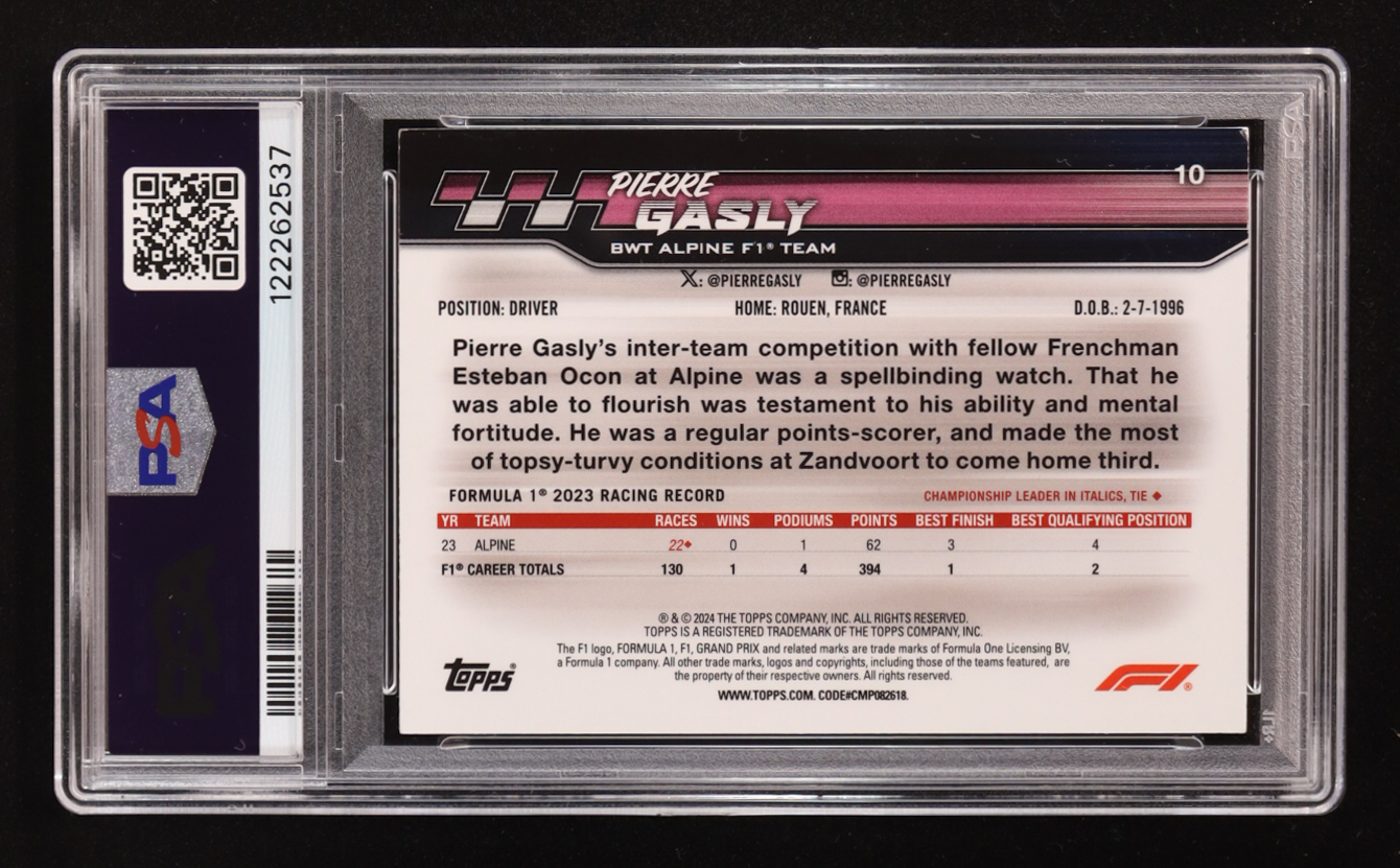 Pierre Gasly Signed 2024 Topps Paddock Pass F1 Not Smiling X-Fractor #10 (PSA | Autograph Graded PSA 9) at PristineAuction.com Pierre Gasly Signed 2024 Topps Paddock Pass F1 Not Smiling X-Fractor #10 (PSA | Autograph Graded PSA 9) at PristineAuction.com