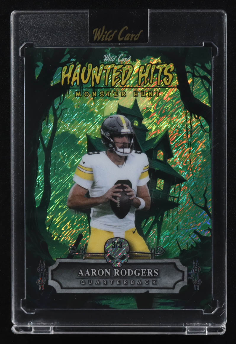 Aaron Rodgers 2025 Wild Card Haunted Hits Monster Hunt Haunted House Green Diagonal Shimmer #HHH-AR #3/3 at PristineAuction.com Aaron Rodgers 2025 Wild Card Haunted Hits Monster Hunt Haunted House Green Diagonal Shimmer #HHH-AR #3/3 at PristineAuction.com
