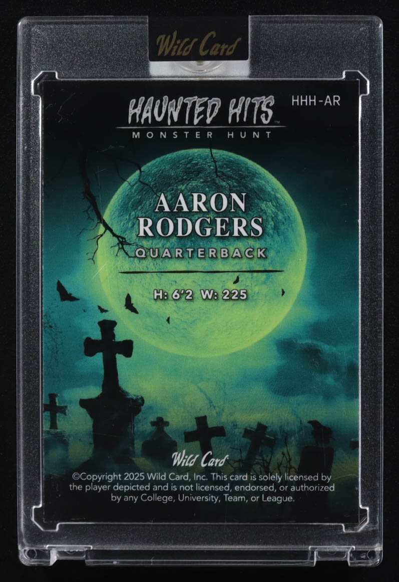 Aaron Rodgers 2025 Wild Card Haunted Hits Monster Hunt Haunted House Green Diagonal Shimmer #HHH-AR #3/3 at PristineAuction.com Aaron Rodgers 2025 Wild Card Haunted Hits Monster Hunt Haunted House Green Diagonal Shimmer #HHH-AR #3/3 at PristineAuction.com