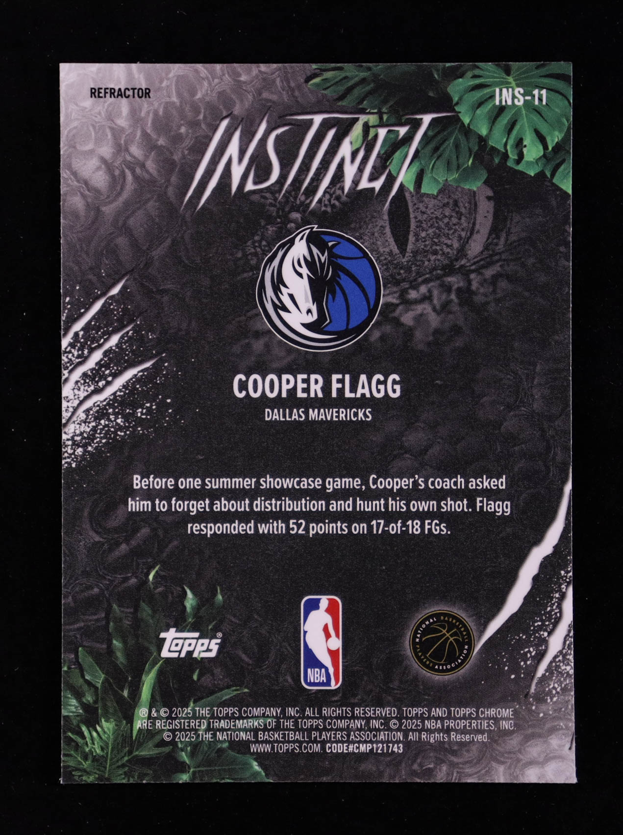 Cooper Flagg 2025-26 Topps Chrome Instinct Refractors #INS11 RC at PristineAuction.com Cooper Flagg 2025-26 Topps Chrome Instinct Refractors #INS11 RC at PristineAuction.com