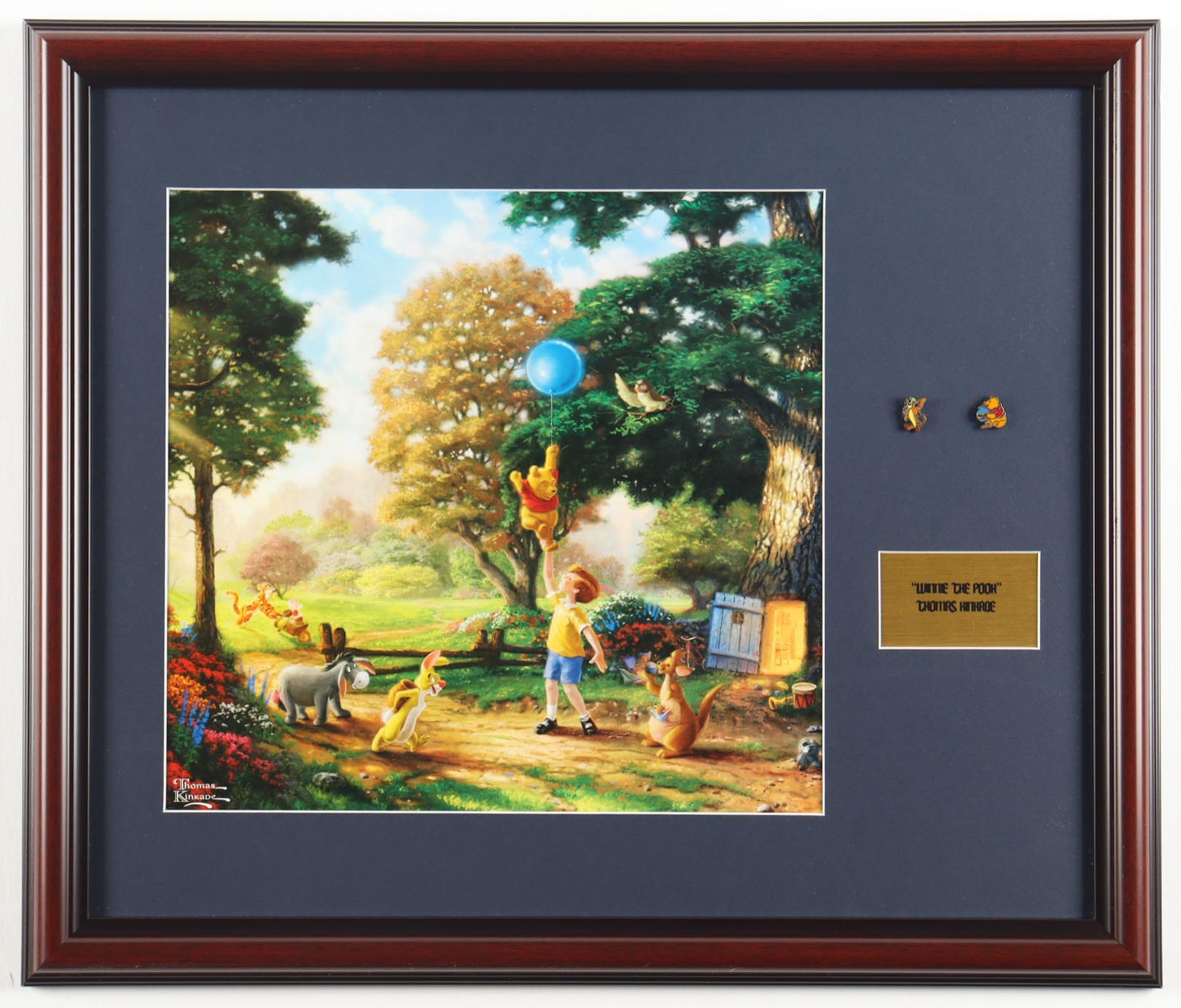 Thomas Kinkade "Winnie The Pooh" Custom Framed Print Display with Set of (2) Disney Pins at PristineAuction.com Thomas Kinkade "Winnie The Pooh" Custom Framed Print Display with Set of (2) Disney Pins at PristineAuction.com