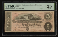 1864 Confederate States of America - $5 Currency Note T-69 (PMG VF25) at PristineAuction.com