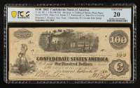 1862 Confederate $100 Currency Note, T-40 4th Series - Signed: Benjamin C. Pressley Asst. Treasurer w/ Charleston, SC Date Stamp (PCGS Very Fine 20) at PristineAuction.com