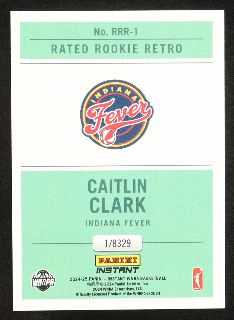 Caitlin Clark 2024 Panini Instant WNBA Rated Rookie Retro #RRR1 RC at PristineAuction.com Caitlin Clark 2024 Panini Instant WNBA Rated Rookie Retro #RRR1 RC at PristineAuction.com