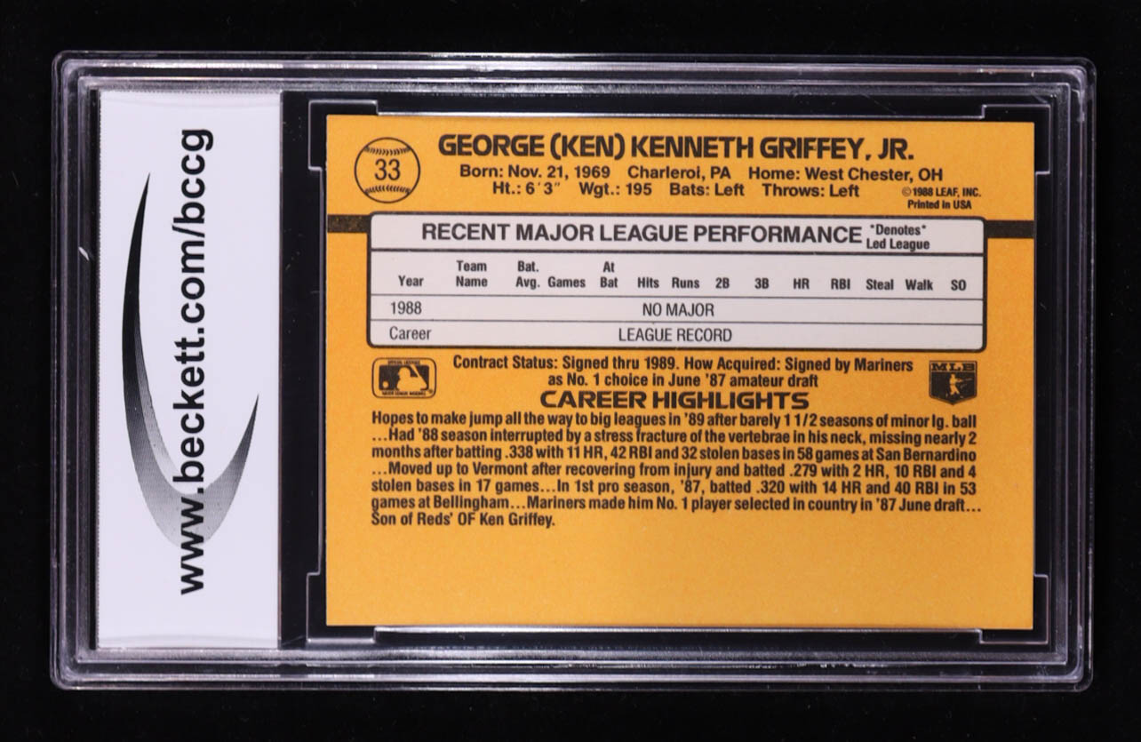 Ken Griffey Jr. 1989 Donruss #33 RR RC (BCCG 10) at PristineAuction.com Ken Griffey Jr. 1989 Donruss #33 RR RC (BCCG 10) at PristineAuction.com