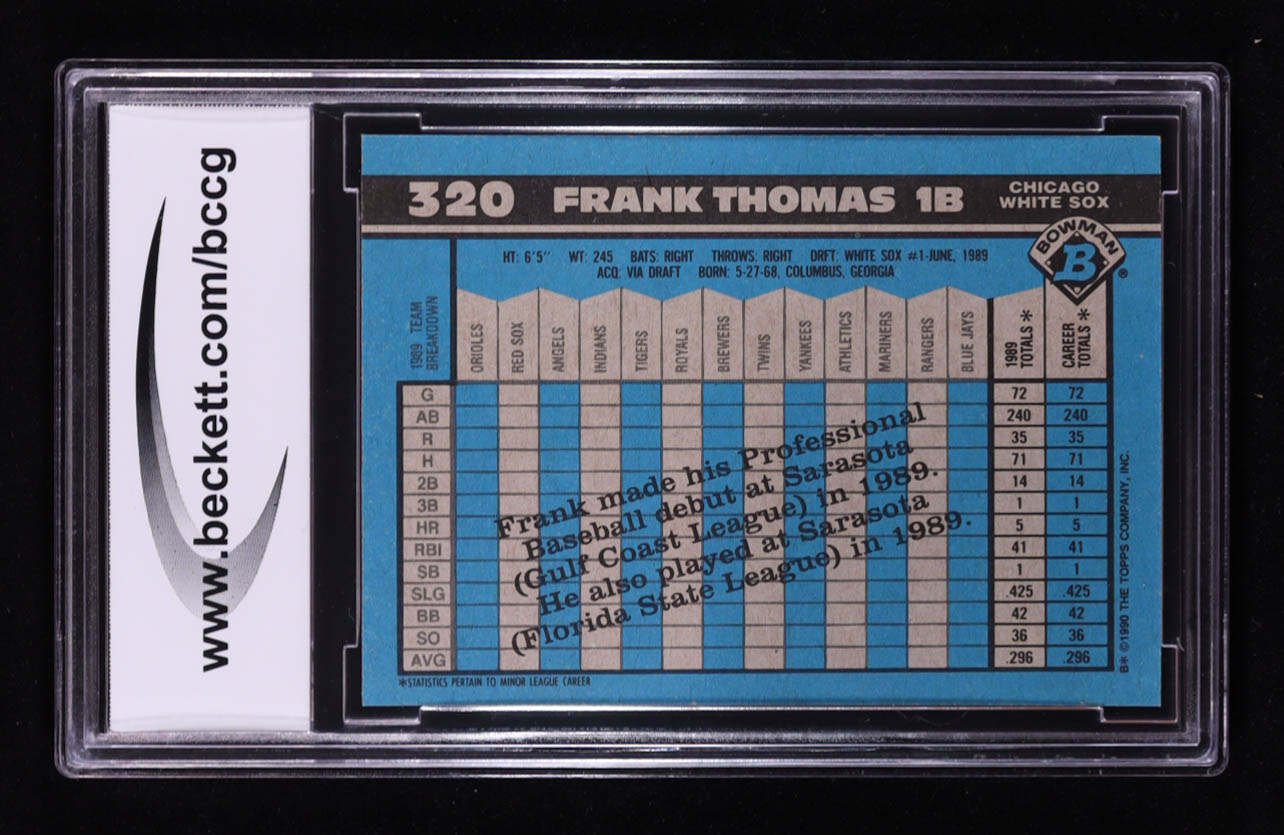 Frank Thomas 1990 Bowman #320 RC (BCCG 10) at PristineAuction.com Frank Thomas 1990 Bowman #320 RC (BCCG 10) at PristineAuction.com