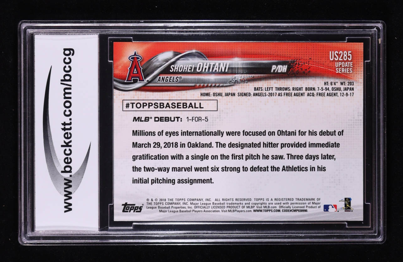 Shohei Ohtani 2018 Topps Update #US285 RD RC (BCCG 10) at PristineAuction.com Shohei Ohtani 2018 Topps Update #US285 RD RC (BCCG 10) at PristineAuction.com
