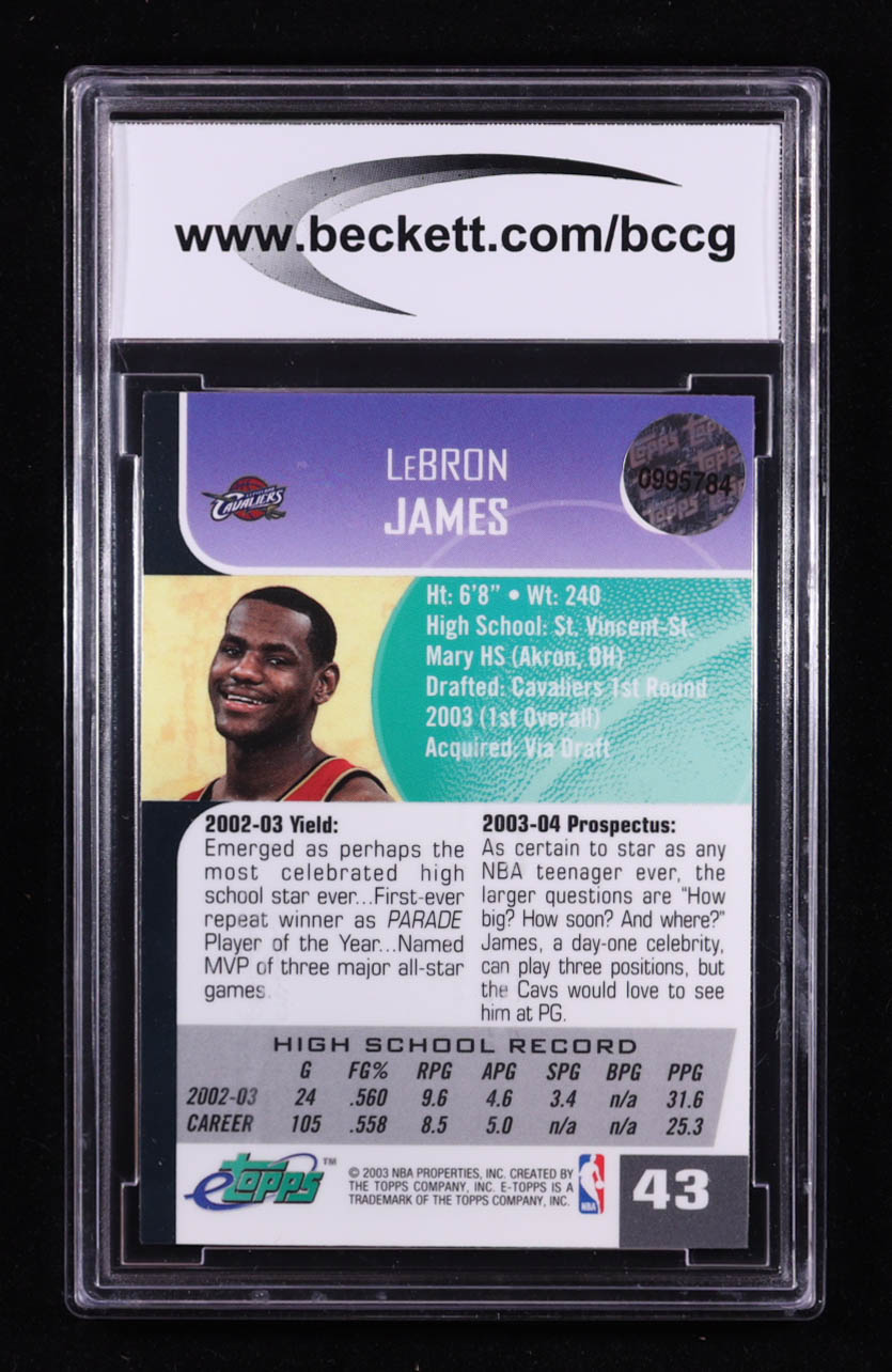 LeBron James 2003 eTopps #43 RC #43 (BCCG 10) at PristineAuction.com LeBron James 2003 eTopps #43 RC #43 (BCCG 10) at PristineAuction.com