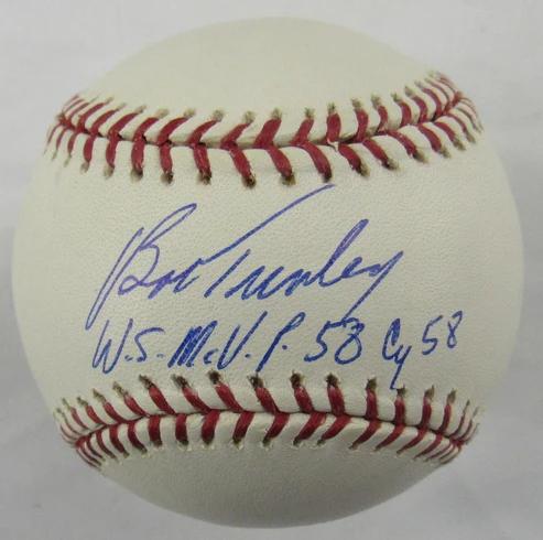 Bob Turley Signed OML Baseball Inscribed "WS MVP 58" & "Cy 58" (Steiner) at PristineAuction.com Bob Turley Signed OML Baseball Inscribed "WS MVP 58" & "Cy 58" (Steiner) at PristineAuction.com