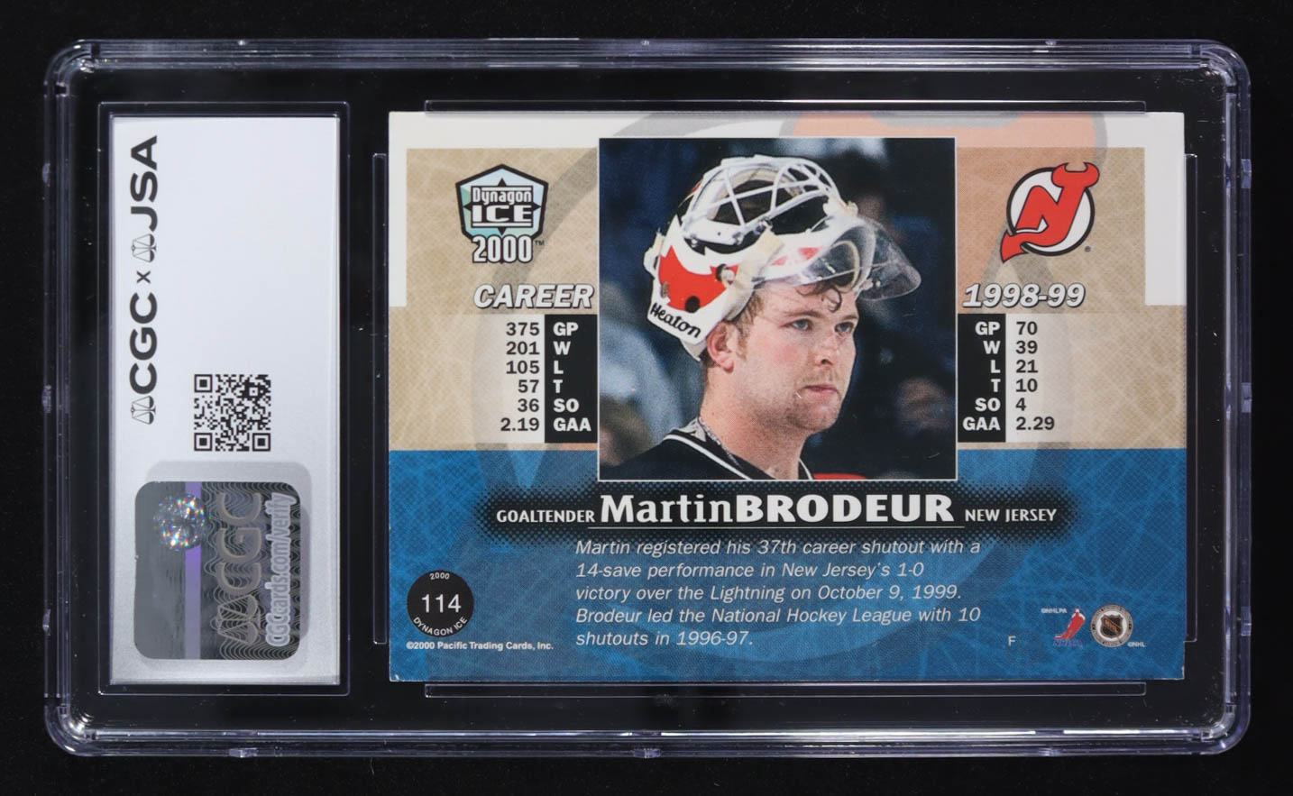 Martin Brodeur Signed 1999-00 Pacific Dynagon Ice #114 (CGC | Autograph Graded CGC 9) at PristineAuction.com Martin Brodeur Signed 1999-00 Pacific Dynagon Ice #114 (CGC | Autograph Graded CGC 9) at PristineAuction.com