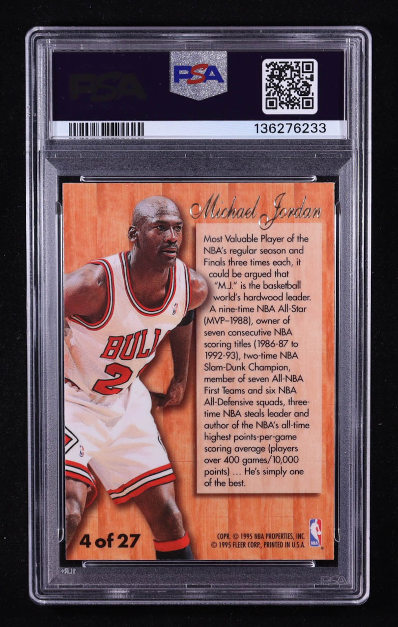 Michael Jordan 1995-96 Fleer Flair Hardwood Leaders #4 (PSA 9) at PristineAuction.com Michael Jordan 1995-96 Fleer Flair Hardwood Leaders #4 (PSA 9) at PristineAuction.com