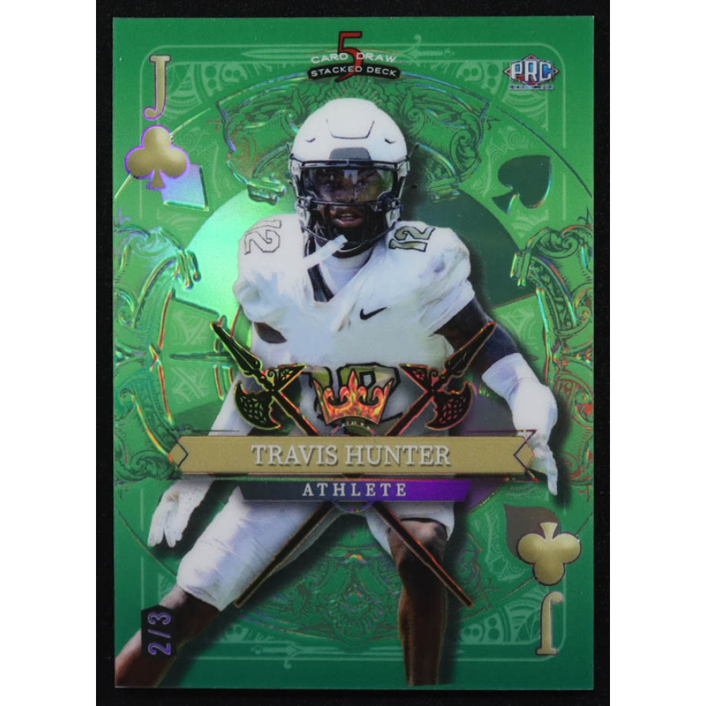 Travis Hunter 2024 Wild Card 5 Card Draw Stacked Deck Jack Clubs Green Holo #SDPCTHN #2/3 RC at PristineAuction.com