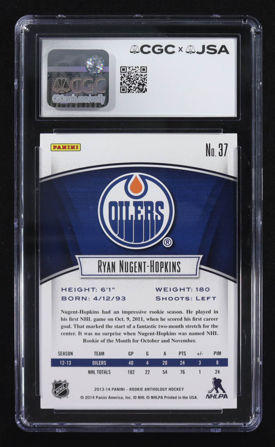 Ryan Nugent-Hopkins Signed 2013-14 Panini Rookie Anthology #37 RC (CGC 8.5 | Autograph Graded CGC 10) at PristineAuction.com Ryan Nugent-Hopkins Signed 2013-14 Panini Rookie Anthology #37 RC (CGC 8.5 | Autograph Graded CGC 10) at PristineAuction.com