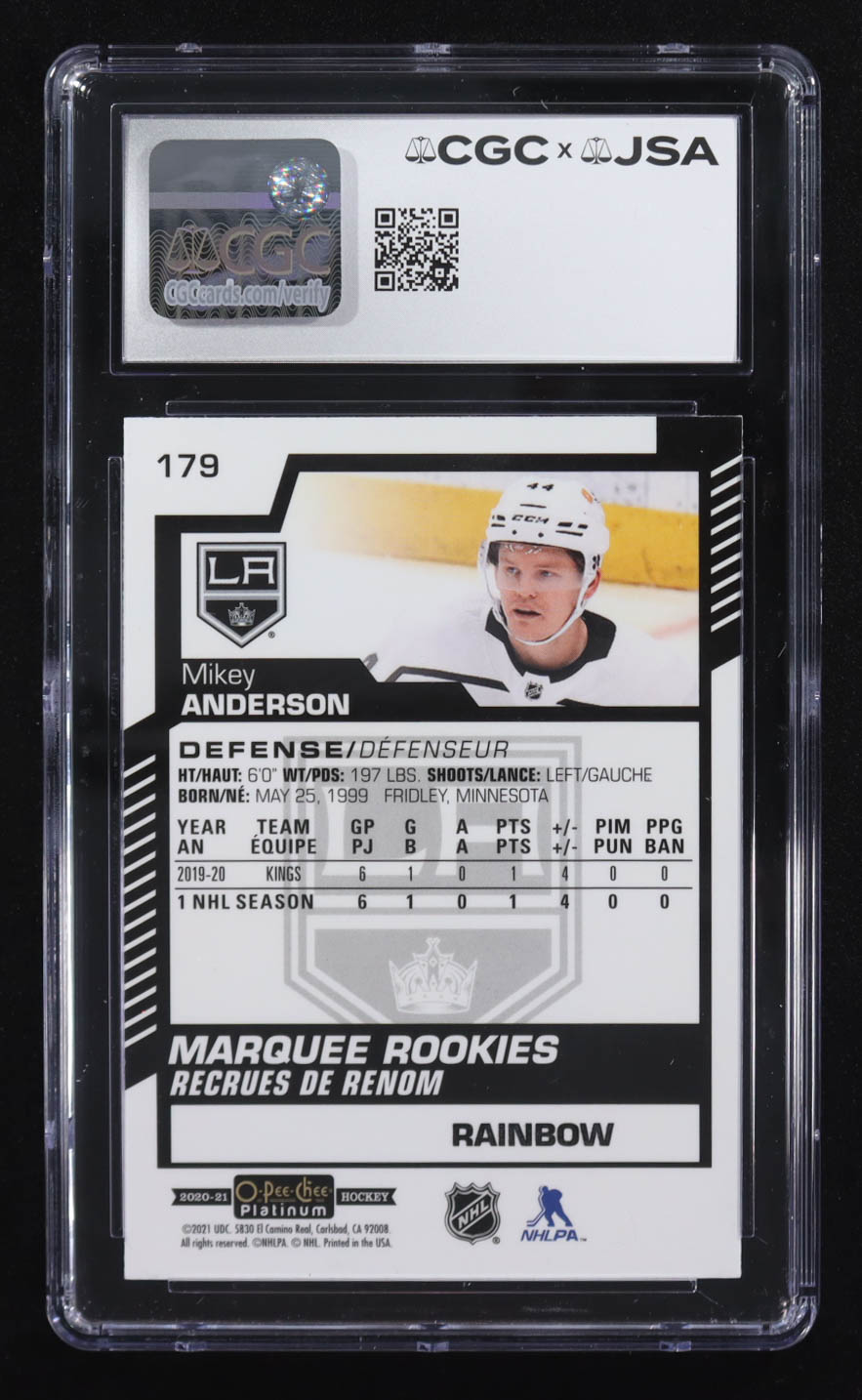 Mikey Anderson Signed 2020-21 O-PEE-CHEE Platinum Rainbow Marquee Rookies #179 RC (CGC | Autograph Graded CGC 10) at PristineAuction.com Mikey Anderson Signed 2020-21 O-PEE-CHEE Platinum Rainbow Marquee Rookies #179 RC (CGC | Autograph Graded CGC 10) at PristineAuction.com