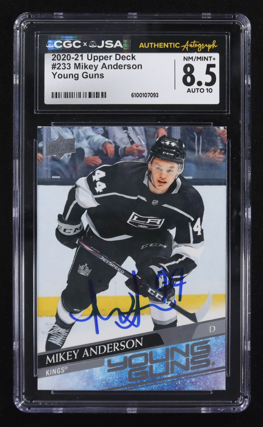 Mikey Anderson Signed 2020-21 Upper Deck Young Guns #233 RC (CGC 8.5 | Autograph Graded CGC 10) at PristineAuction.com Mikey Anderson Signed 2020-21 Upper Deck Young Guns #233 RC (CGC 8.5 | Autograph Graded CGC 10) at PristineAuction.com