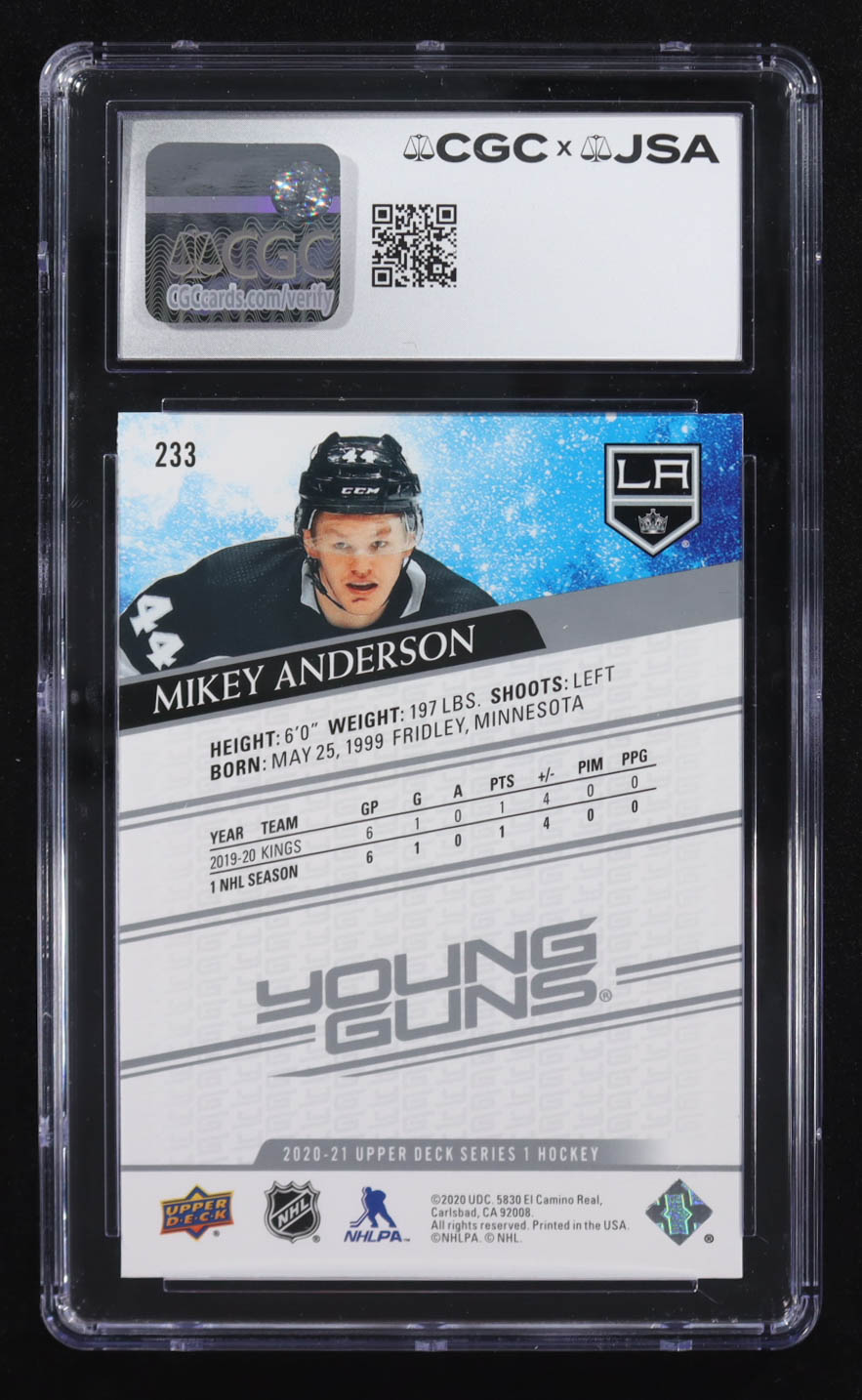 Mikey Anderson Signed 2020-21 Upper Deck Young Guns #233 RC (CGC 8.5 | Autograph Graded CGC 10) at PristineAuction.com Mikey Anderson Signed 2020-21 Upper Deck Young Guns #233 RC (CGC 8.5 | Autograph Graded CGC 10) at PristineAuction.com