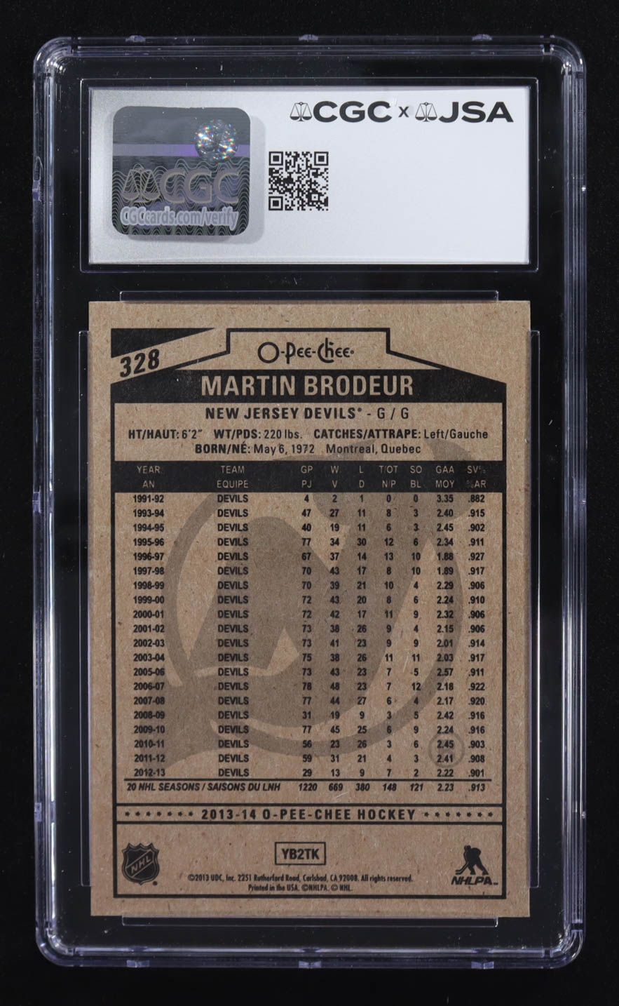 Martin Brodeur Signed 2013-14 O-PEE-CHEE #328 (CGC 9 | Autograph Graded CGC 10) at PristineAuction.com Martin Brodeur Signed 2013-14 O-PEE-CHEE #328 (CGC 9 | Autograph Graded CGC 10) at PristineAuction.com