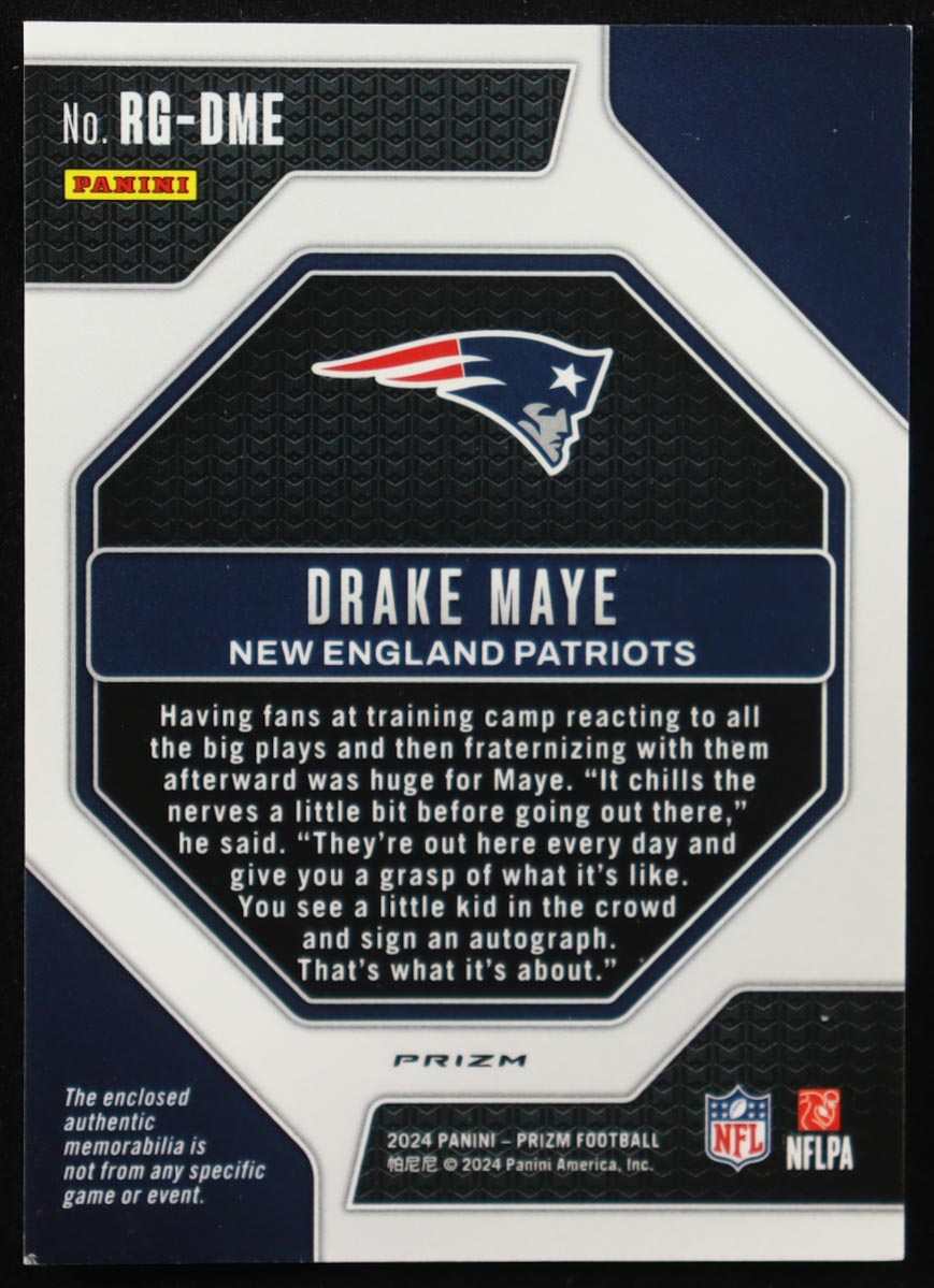 Drake Maye 2024 Panini Prizm Rookie Gear Pink #6 RC at PristineAuction.com Drake Maye 2024 Panini Prizm Rookie Gear Pink #6 RC at PristineAuction.com