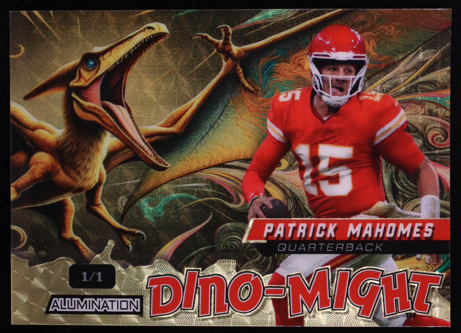 Patrick Mahomes II 2024 Wild Card Alumination Dino-Might Pteradactyl Gold #DMPTE1PM #1/1 at PristineAuction.com Patrick Mahomes II 2024 Wild Card Alumination Dino-Might Pteradactyl Gold #DMPTE1PM #1/1 at PristineAuction.com