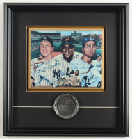 Mickey Mantle, Willie Mays & Duke Snider Signed Custom Framed Robert Simon Art Print Display with Vintage Hall of Fame Pewter Plate (PSA) at PristineAuction.com