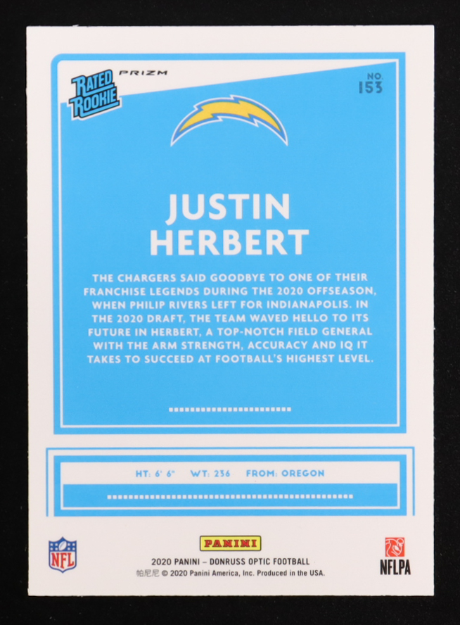 Justin Herbert 2020 Donruss Optic Bronze #153 RR RC at PristineAuction.com Justin Herbert 2020 Donruss Optic Bronze #153 RR RC at PristineAuction.com