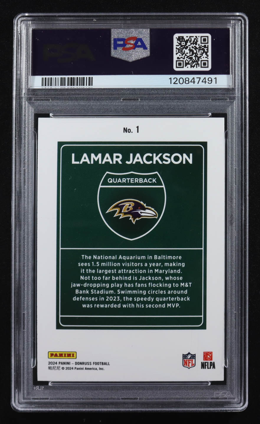 Lamar Jackson 2024 Donruss Downtown! #1 (PSA 9) at PristineAuction.com Lamar Jackson 2024 Donruss Downtown! #1 (PSA 9) at PristineAuction.com