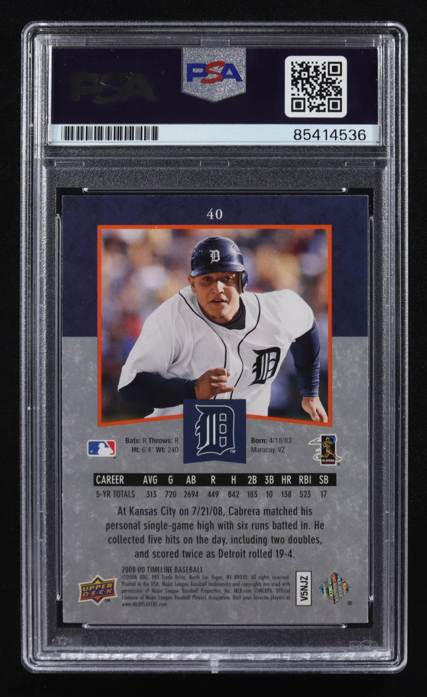 Miguel Cabrera Signed 2008 Upper Deck Timeline #40 (PSA) at PristineAuction.com Miguel Cabrera Signed 2008 Upper Deck Timeline #40 (PSA) at PristineAuction.com