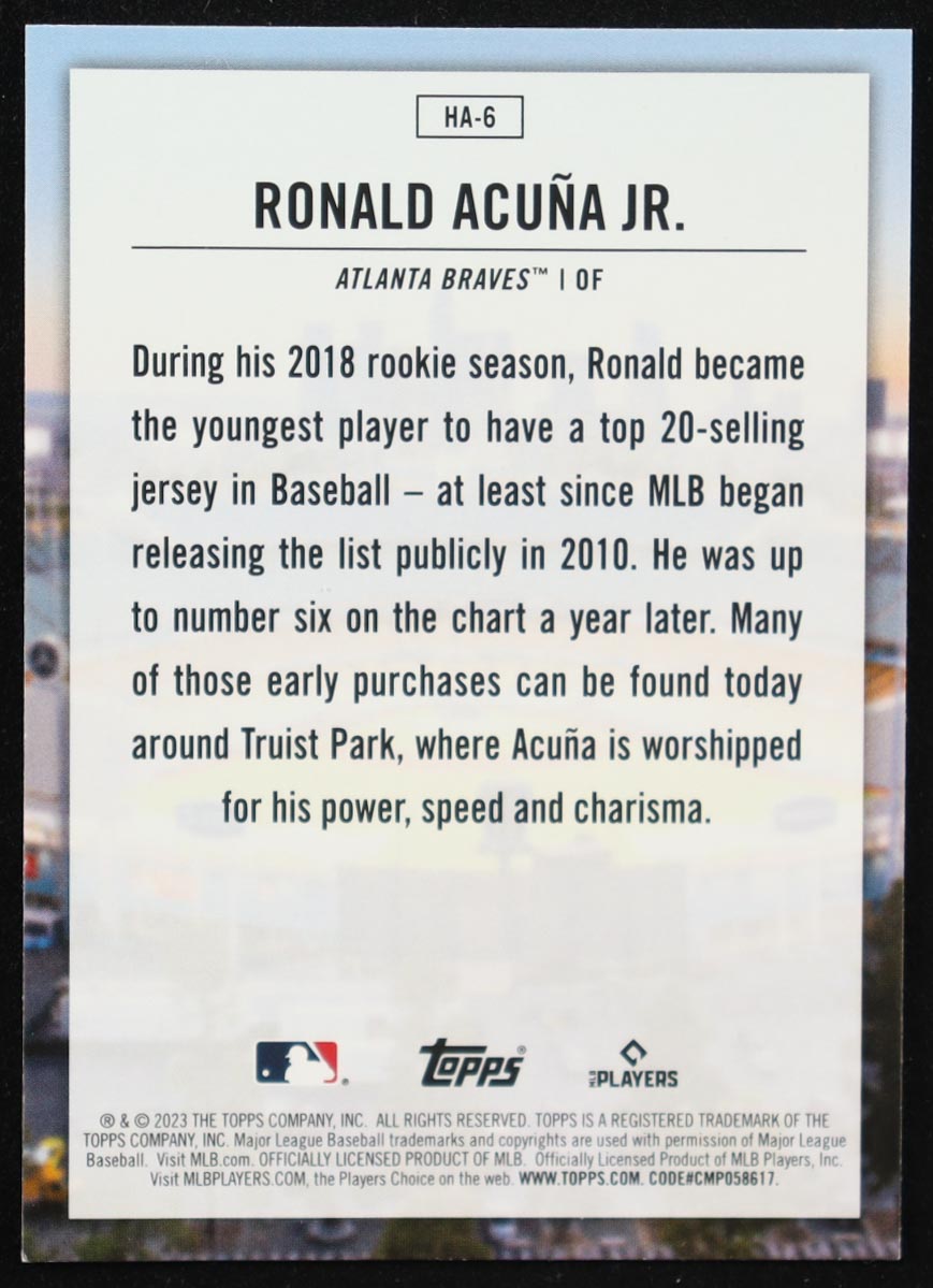 Ronald Acuna Jr. 2023 Topps Home Field Advantage #HA6 at PristineAuction.com Ronald Acuna Jr. 2023 Topps Home Field Advantage #HA6 at PristineAuction.com