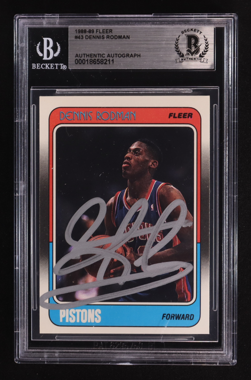 Dennis Rodman Signed 1988-89 Fleer #43 RC (BGS Encapsulated) at PristineAuction.com Dennis Rodman Signed 1988-89 Fleer #43 RC (BGS Encapsulated) at PristineAuction.com