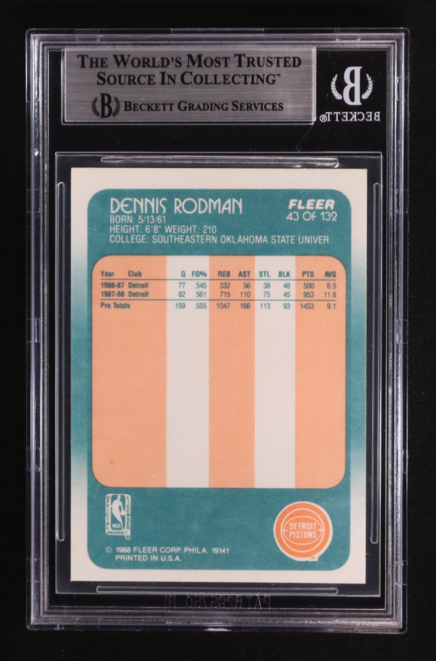 Dennis Rodman Signed 1988-89 Fleer #43 RC (BGS Encapsulated) at PristineAuction.com Dennis Rodman Signed 1988-89 Fleer #43 RC (BGS Encapsulated) at PristineAuction.com