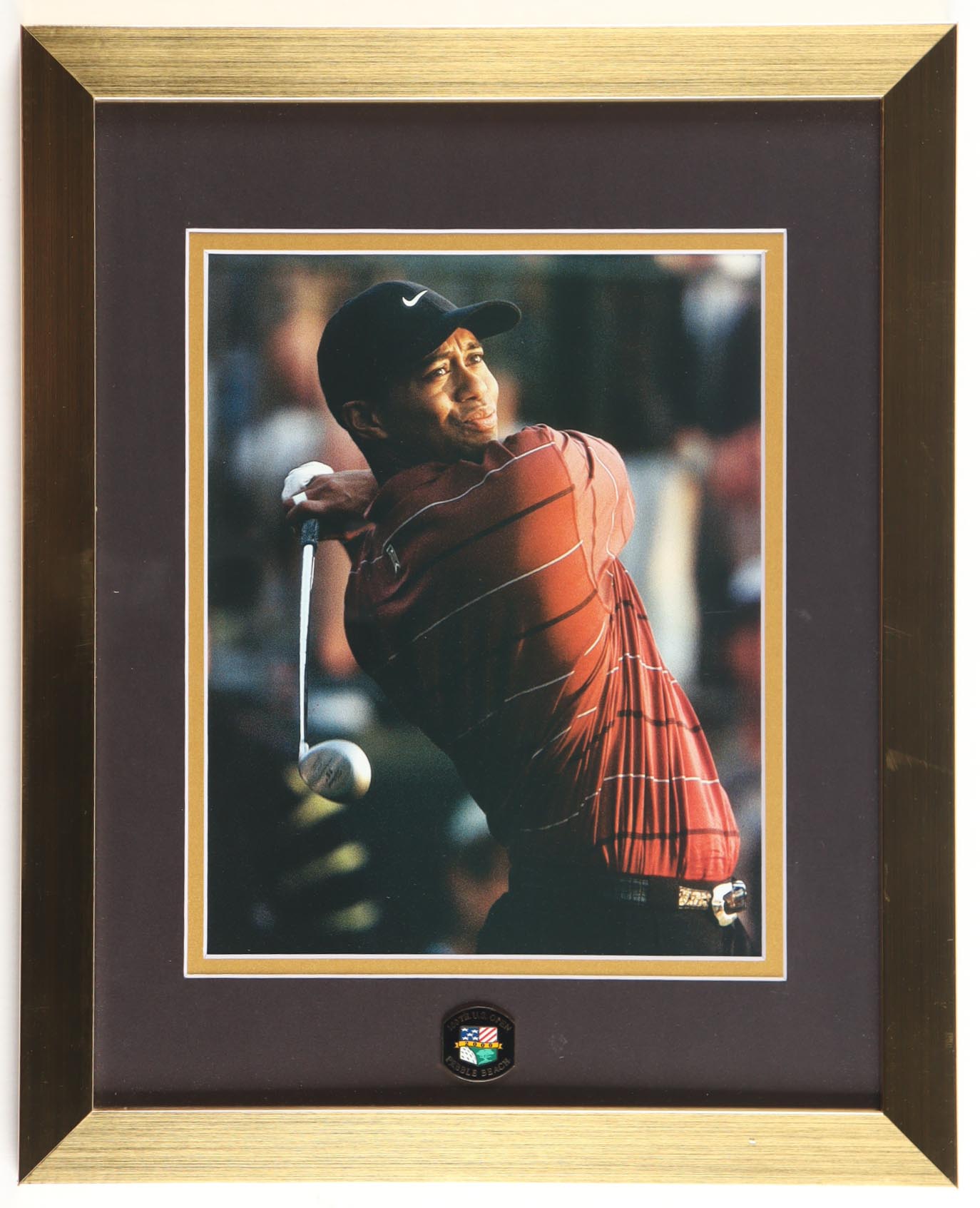 Tiger Woods Custom Framed Photo Display with Open Pin at PristineAuction.com Tiger Woods Custom Framed Photo Display with Open Pin at PristineAuction.com
