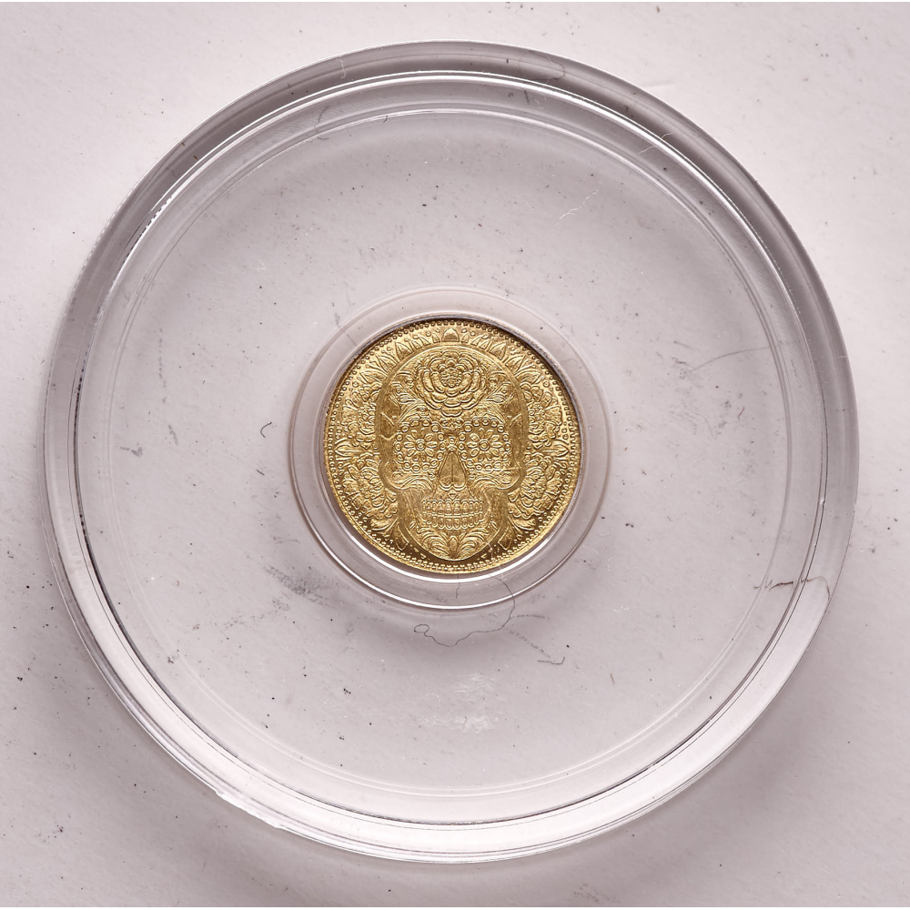1/200 oz .9999 Fine Gold Bullion Round - MPM Day of the Dead Rose Skull at PristineAuction.com