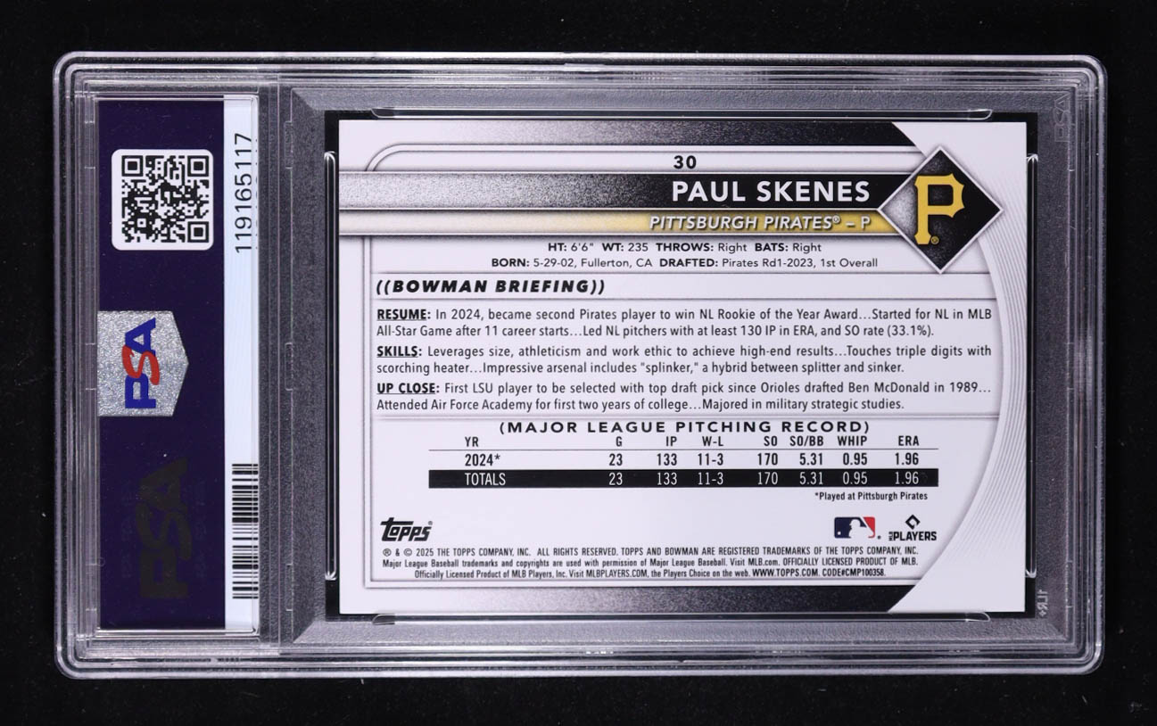 Paul Skenes 2025 Bowman Sky Blue #30 #365/499 (PSA 9) at PristineAuction.com Paul Skenes 2025 Bowman Sky Blue #30 #365/499 (PSA 9) at PristineAuction.com
