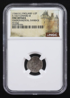 Edward III (1344-1351) England Hammered Halfpenny Medieval Silver Coin (NGC Fine Details) at PristineAuction.com