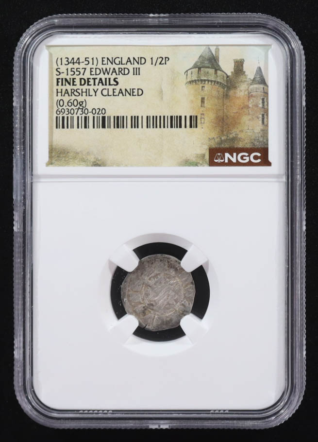 Edward III (1344-1351) England Hammered Halfpenny Medieval Silver Coin (NGC Fine Details) at PristineAuction.com Edward III (1344-1351) England Hammered Halfpenny Medieval Silver Coin (NGC Fine Details) at PristineAuction.com