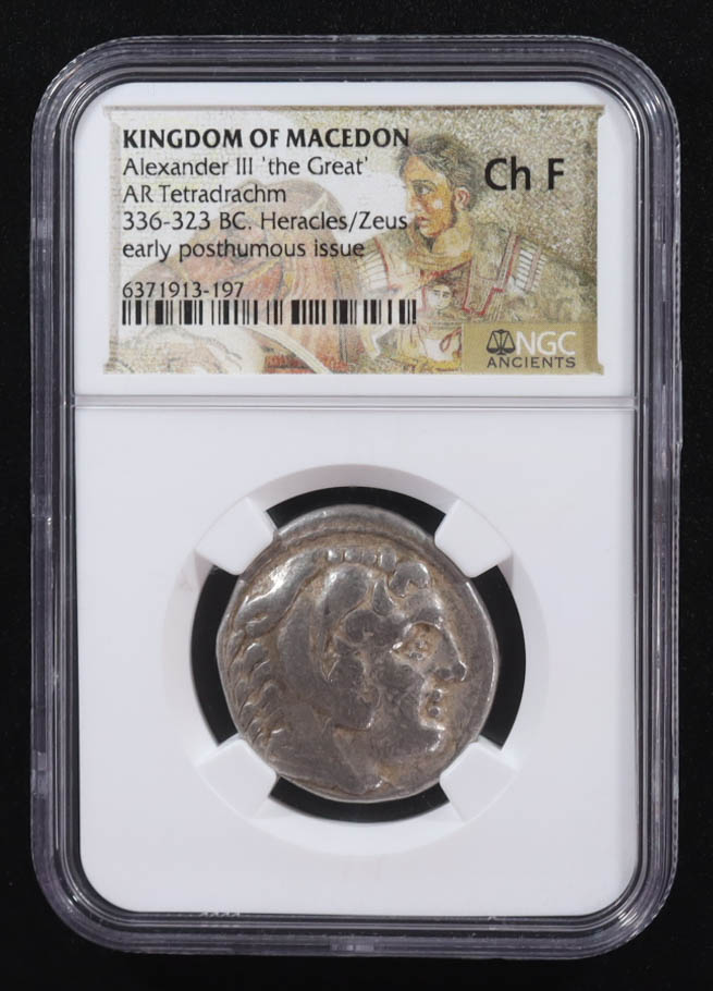 Alexander III "The Great" (336-323 B.C.) Kingdom of Macedon AR Tetradrachm Amphipolis Mint Ancient Greek Silver Coin (NGC Ch F) at PristineAuction.com Alexander III "The Great" (336-323 B.C.) Kingdom of Macedon AR Tetradrachm Amphipolis Mint Ancient Greek Silver Coin (NGC Ch F) at PristineAuction.com