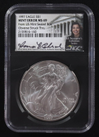 Mint Error 1997 American Silver Eagle $1 Coin Obverse Struck Thru Black Core Holder - Anna Escobedo Cabral Signed Label (NGC MS69) at PristineAuction.com