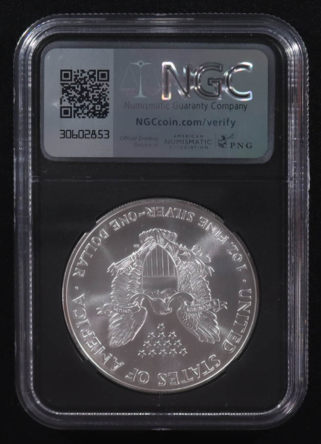 Mint Error 1998 American Silver Eagle $1 Coin Obverse Struck Thru Black Core Holder - Anna Escobedo Cabral Signed Label (NGC MS69) at PristineAuction.com Mint Error 1998 American Silver Eagle $1 Coin Obverse Struck Thru Black Core Holder - Anna Escobedo Cabral Signed Label (NGC MS69) at PristineAuction.com