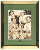 "Bobby Jones, Bryon Nelson, Jimmy Demaret & Ben Hogan at Augusta Golf Club" Custom Framed Photo Display with Masters Pin at PristineAuction.com