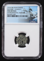 Charles (1516-1558) Colonial Era Spain, Navarre Dinero Copper Coin (NGC Fine Details) at PristineAuction.com