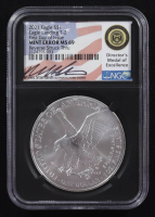 Mint Error 2021 American Silver Eagle $1 Coin Type 2 First Day of Issue Reverse Struck Through - Miles Standish Signed Label (NGC MS69) at PristineAuction.com